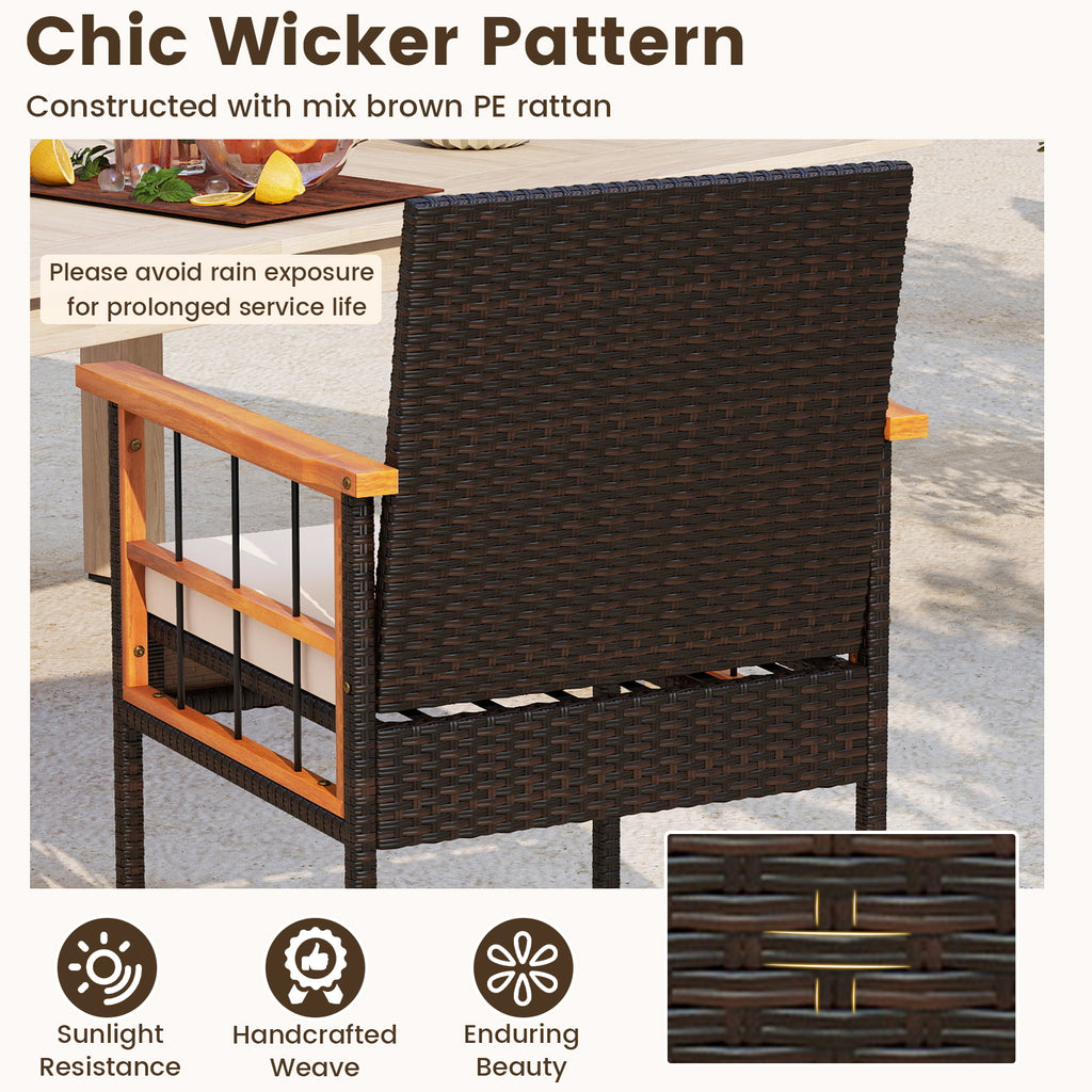 3 Piece Wicker Furniture Set with Acacia Wood Tabletop and Armrest