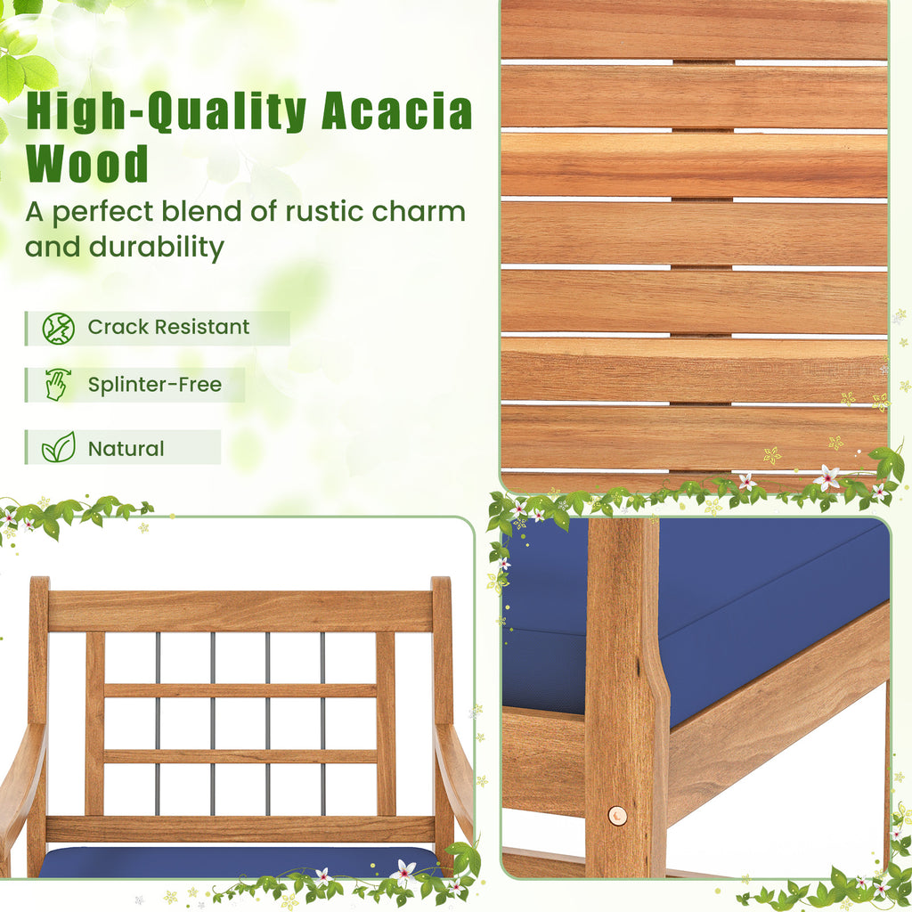 3 Piece Wood Patio Furniture Set with Seat Cushions and Acacia Frame