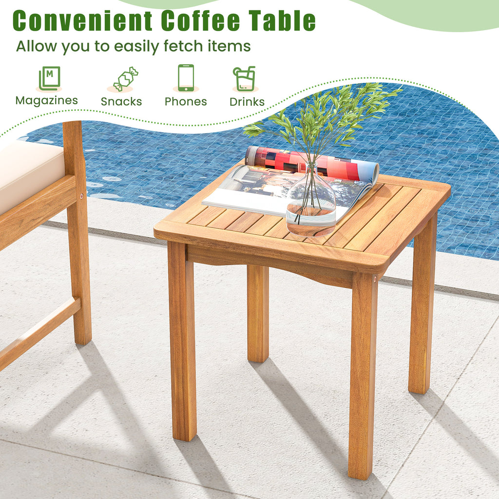 3 Piece Wood Patio Furniture Set with Seat Cushions and Acacia Frame