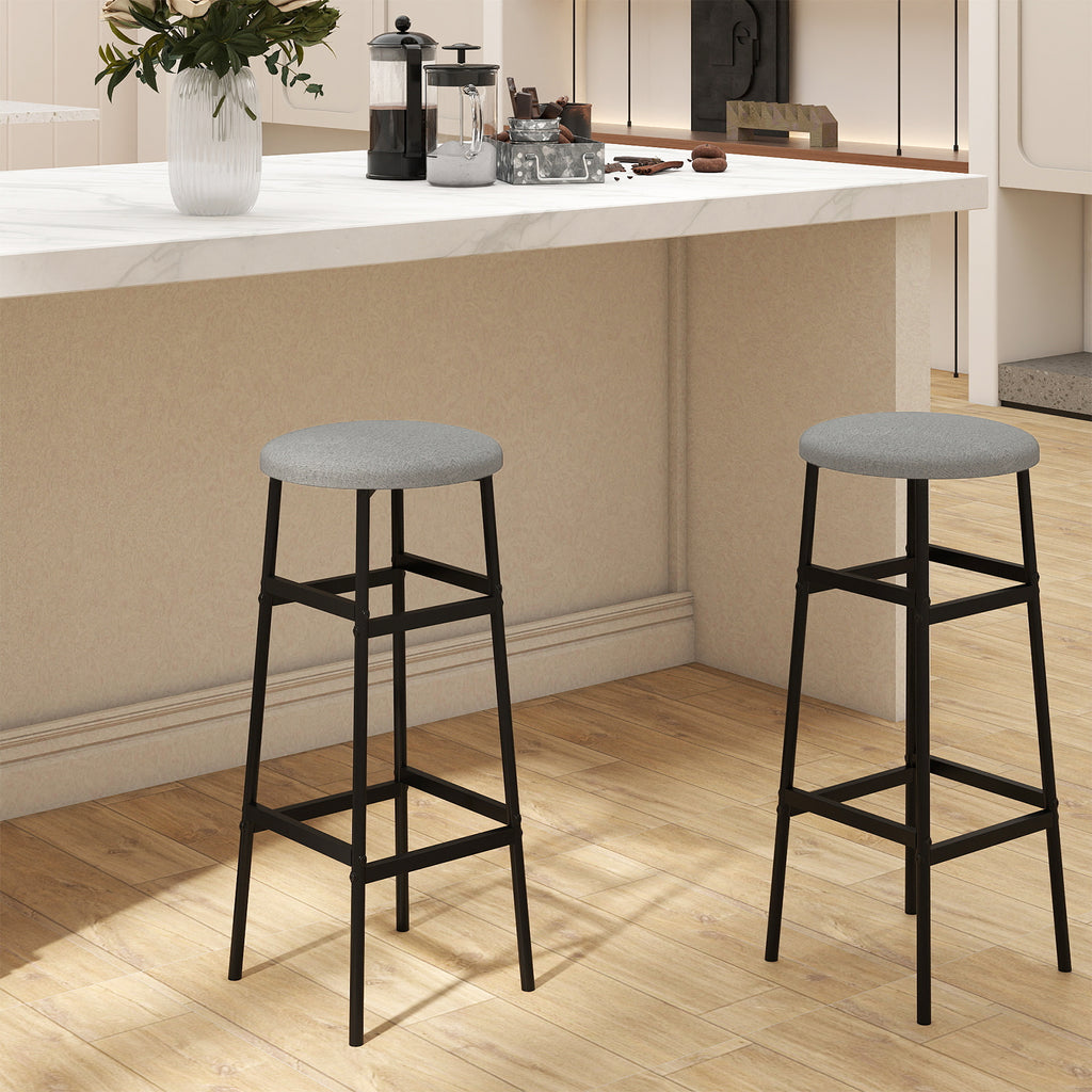 Bar Stools Set of 2, Black & Gray - Metal Frame with Footrest