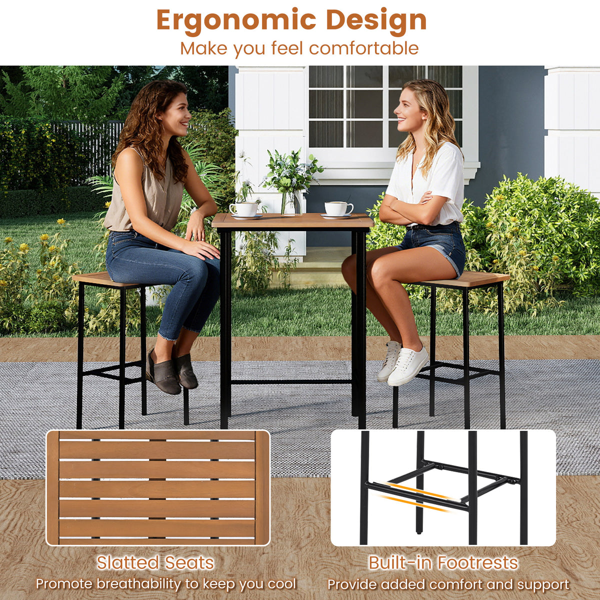 3-Piece Acacia Wood Patio Bar Set