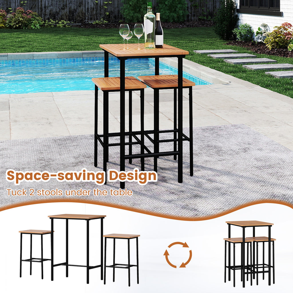 3-Piece Acacia Wood Patio Bar Set