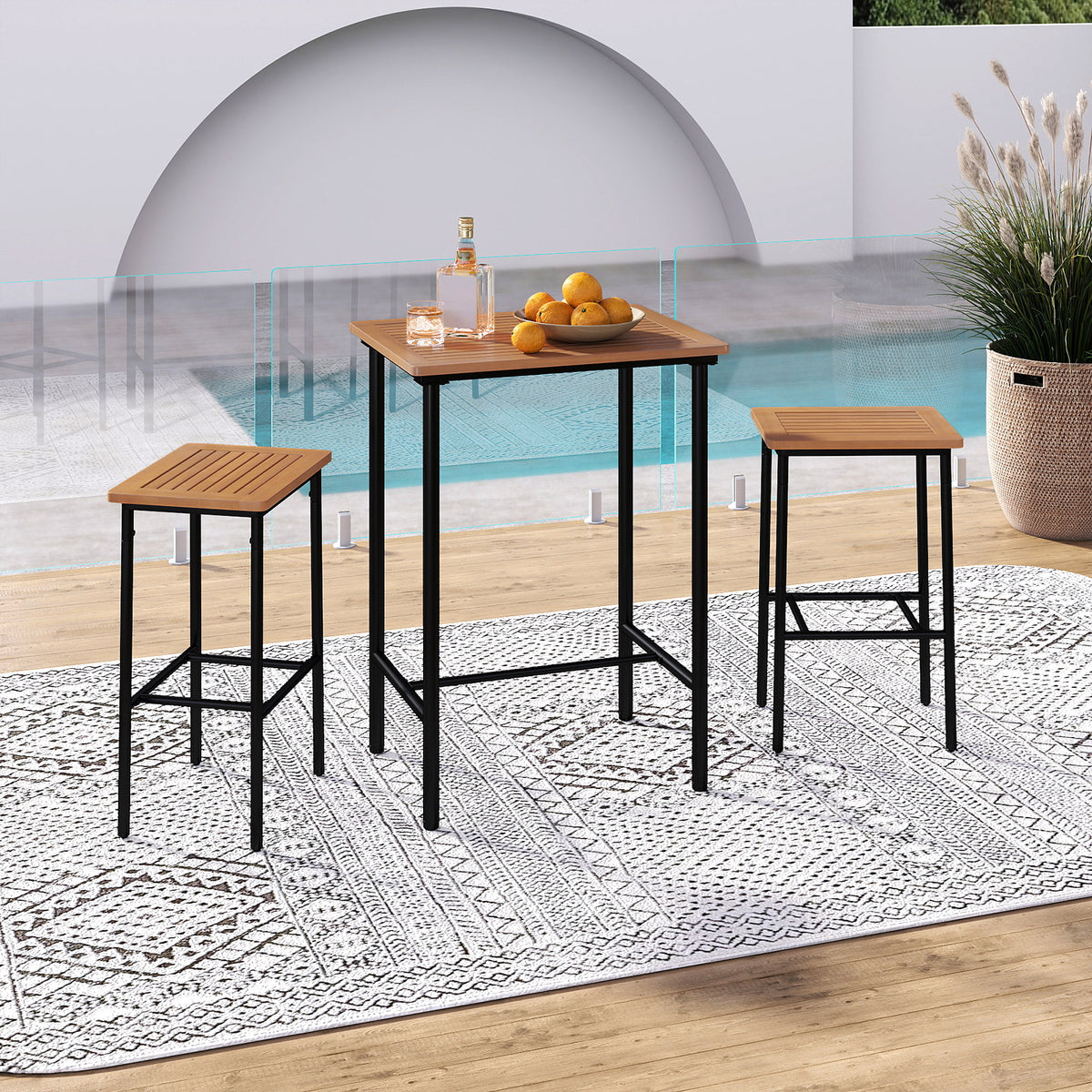 3-Piece Acacia Wood Patio Bar Set