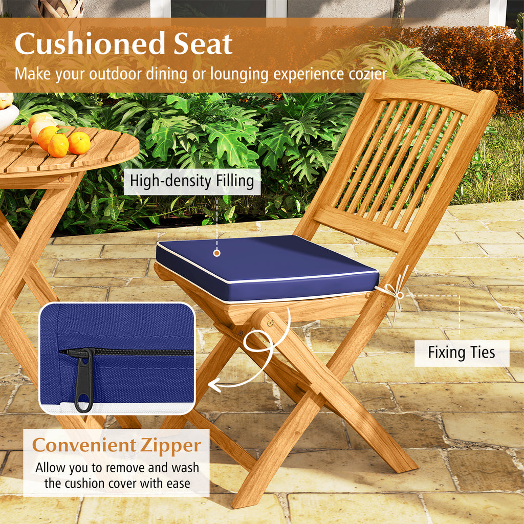 3 Pieces Acacia Wood Patio Folding Bistro Set with Soft Cushions