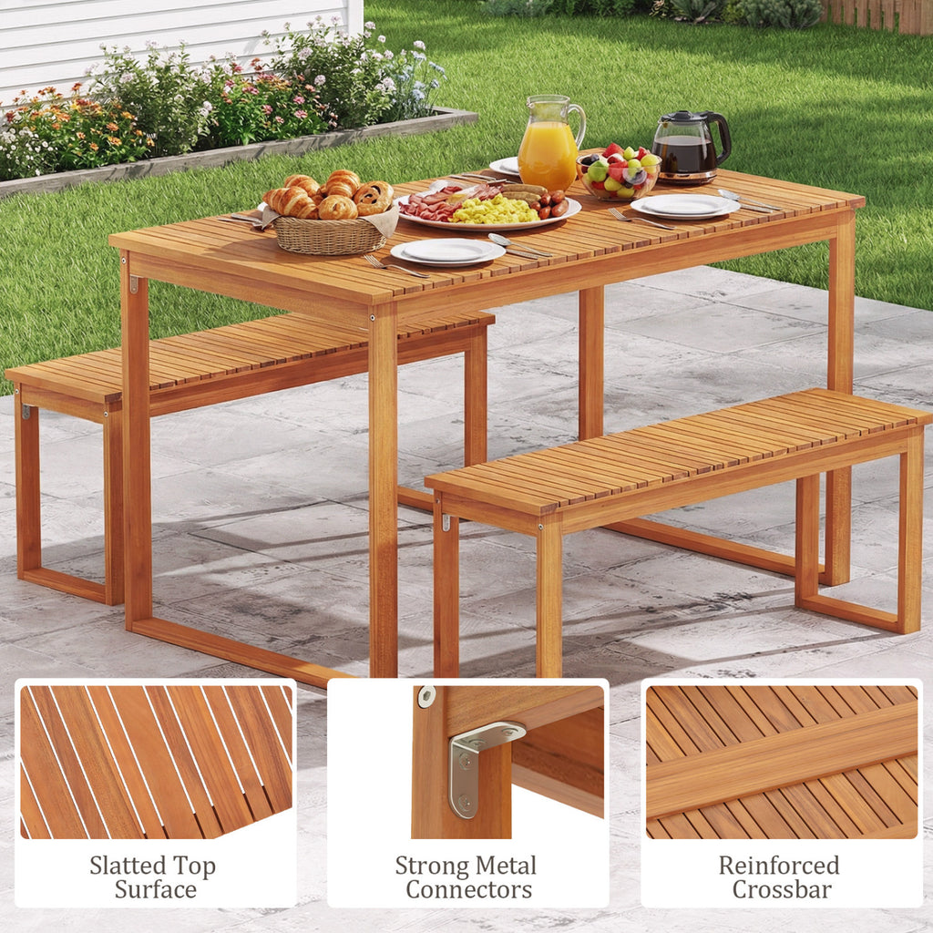 3 Pieces Acacia Wood Picnic Set with Outdoor Dining Table and 2