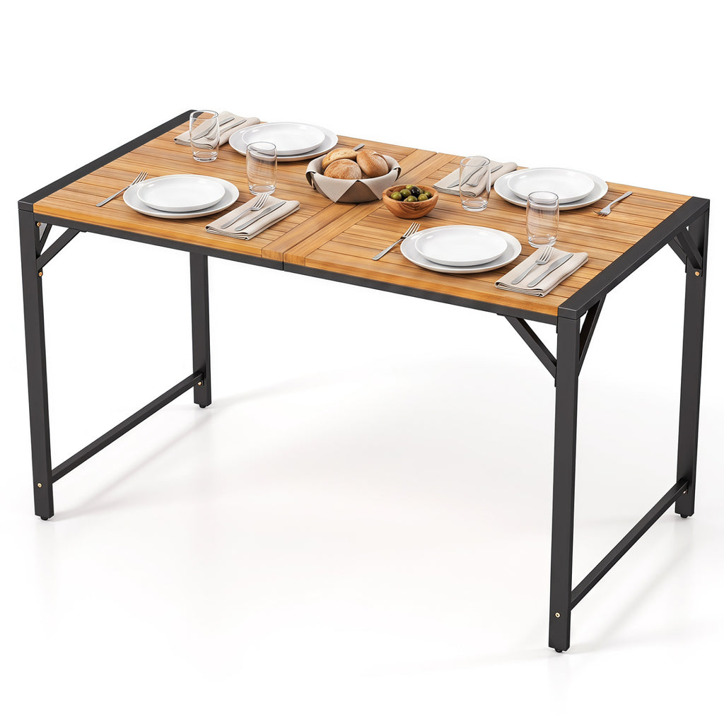 51" Acacia Wood Dining Table with Umbrella Hole & Metal Support for