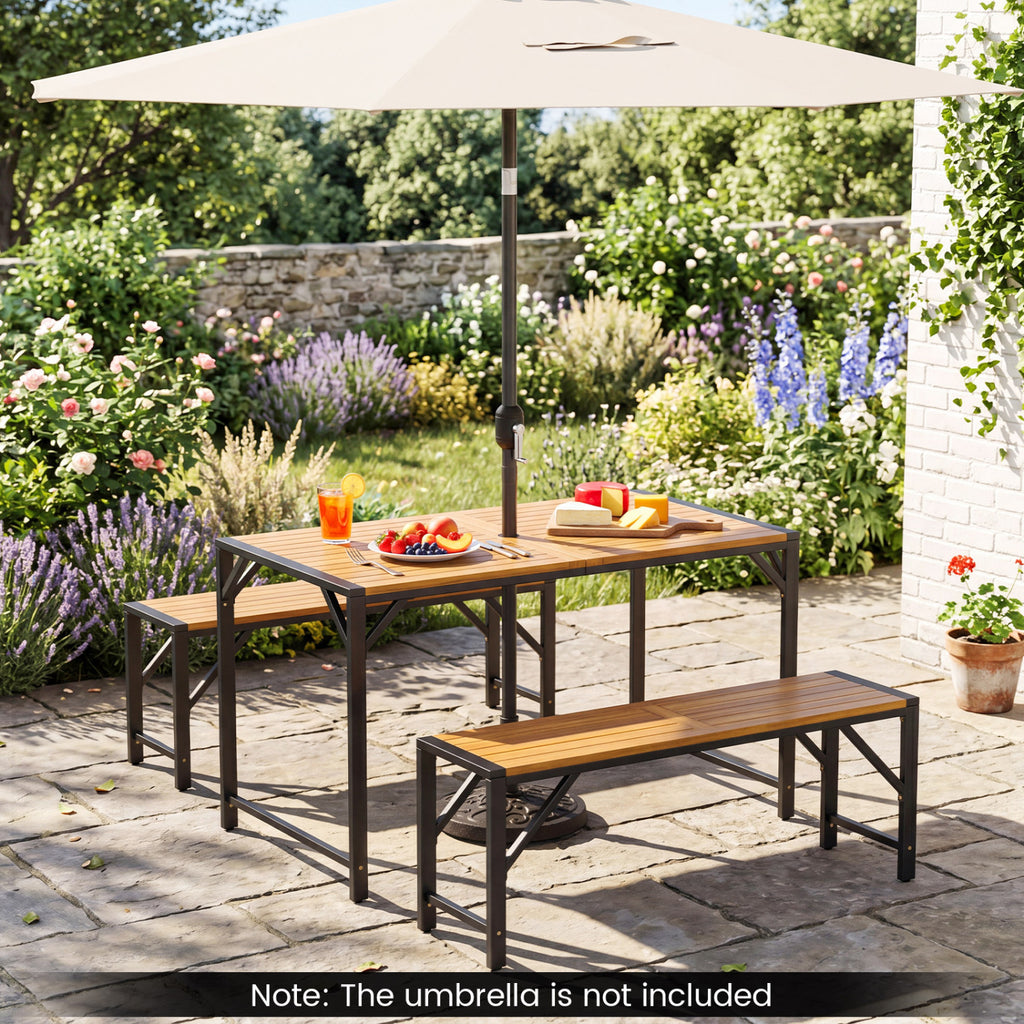 Set of 1 Acacia Wood Outdoor Bench 47.5" with Slatted Seat for