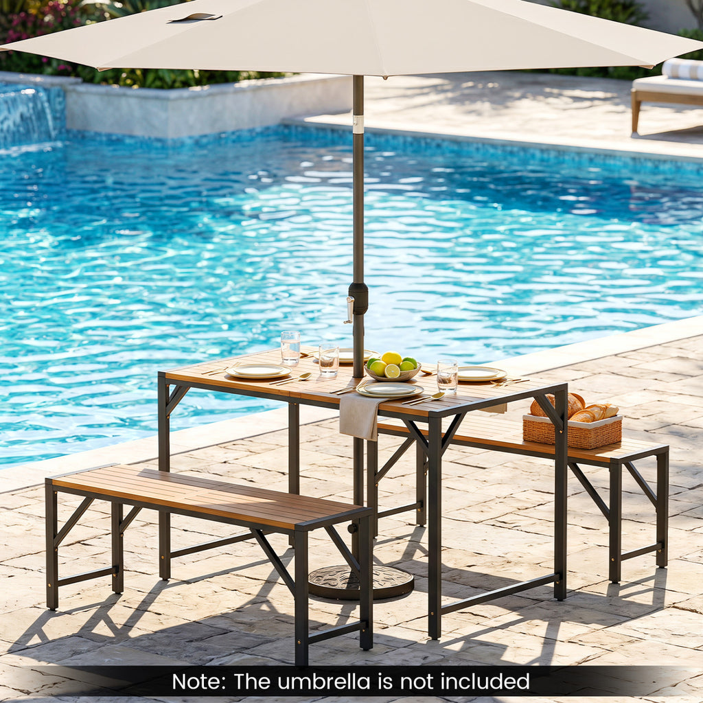 Set of 2 Acacia Wood Outdoor Bench 47.5" with Slatted Seat for
