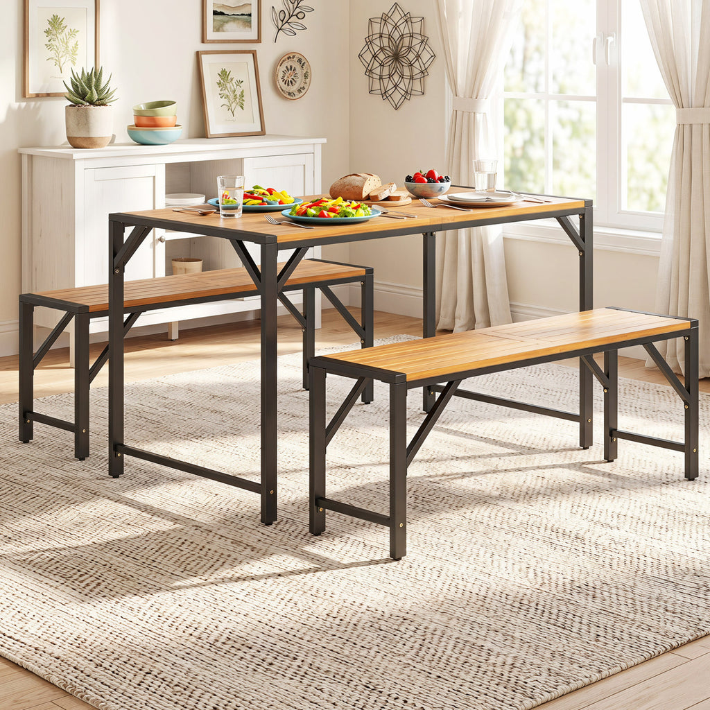 Set of 2 Acacia Wood Outdoor Bench 47.5" with Slatted Seat for