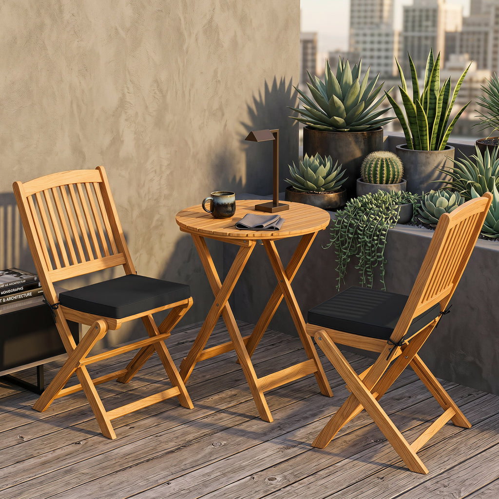 3 Pieces Acacia Wood Patio Folding Bistro Set with Soft Cushions