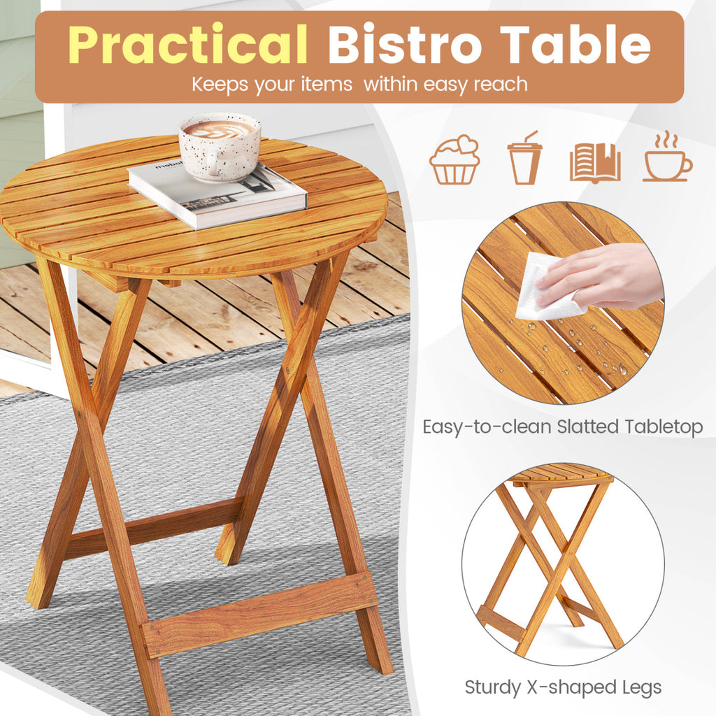 Acacia Wood Patio Folding Bistro Set with Cushions – Style B, Black