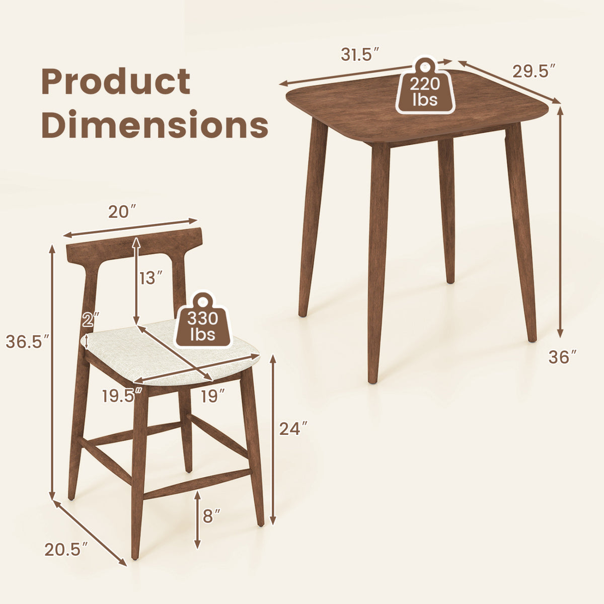 Counter Height Bar Table & 2 Bar Stools - 3 Piece Set