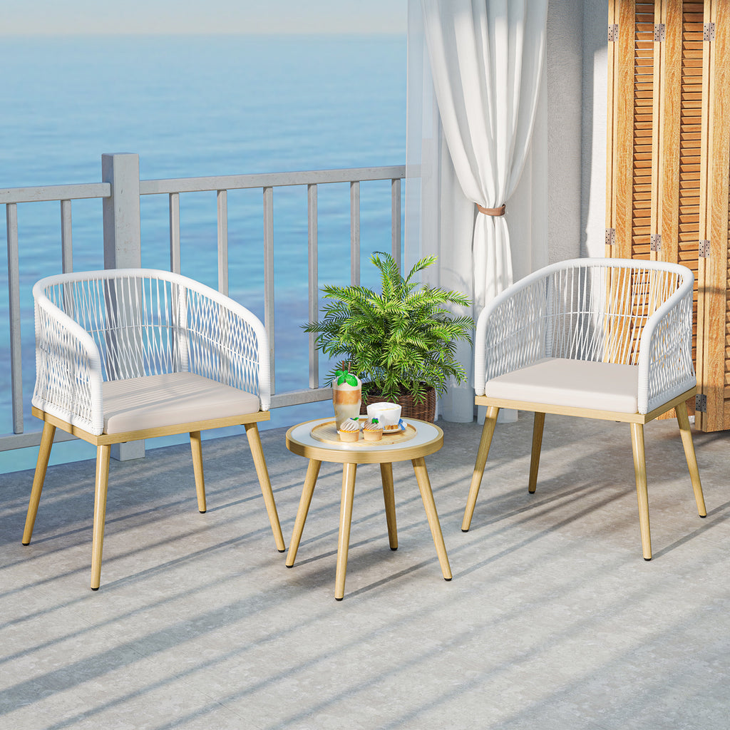 3-Piece PE Wicker Outdoor Bistro Set - White
