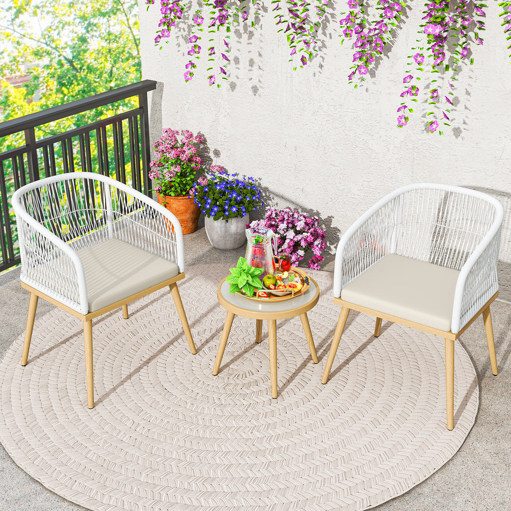 3-Piece PE Wicker Outdoor Bistro Set - White
