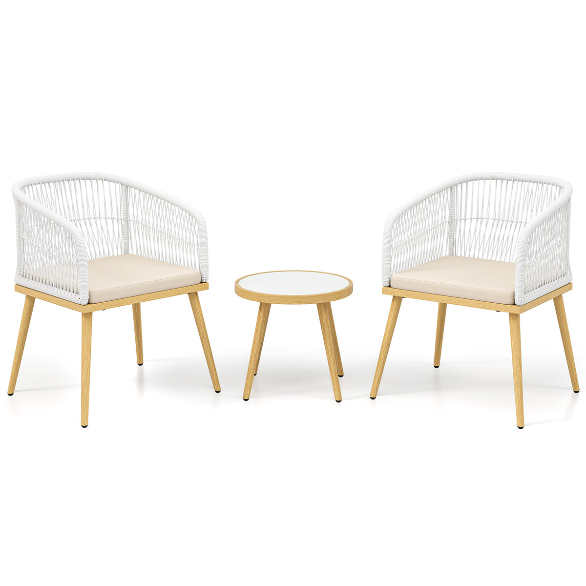 3-Piece PE Wicker Outdoor Bistro Set - White