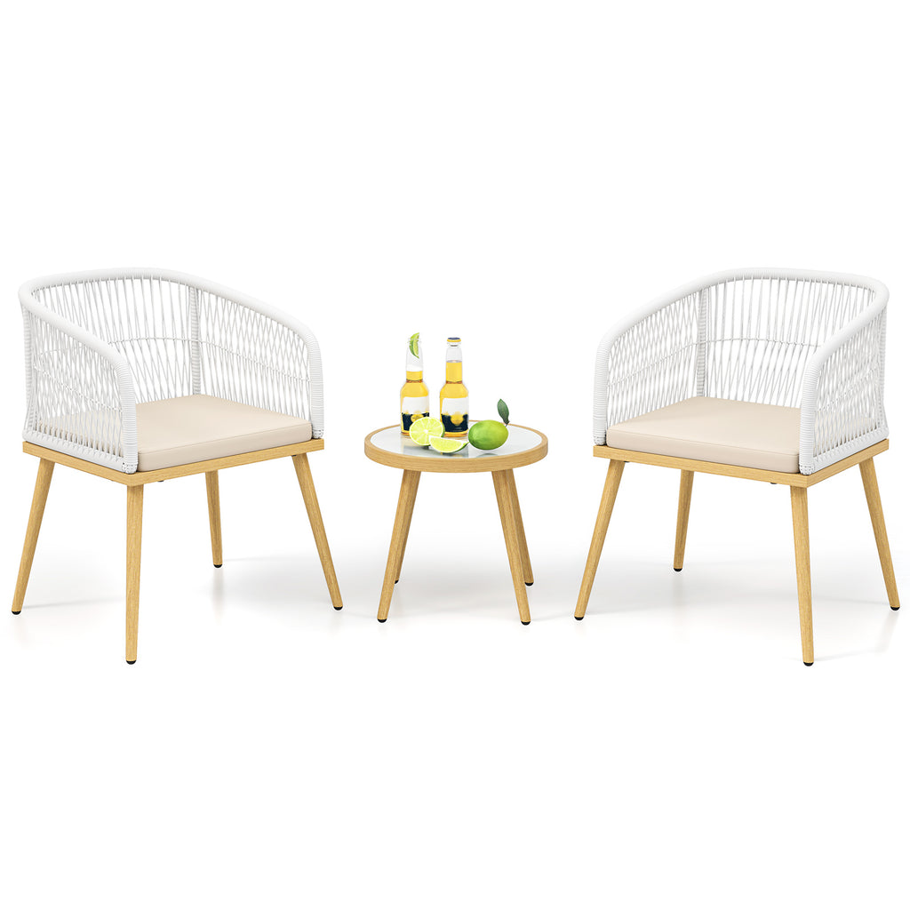 3-Piece PE Wicker Outdoor Bistro Set - White