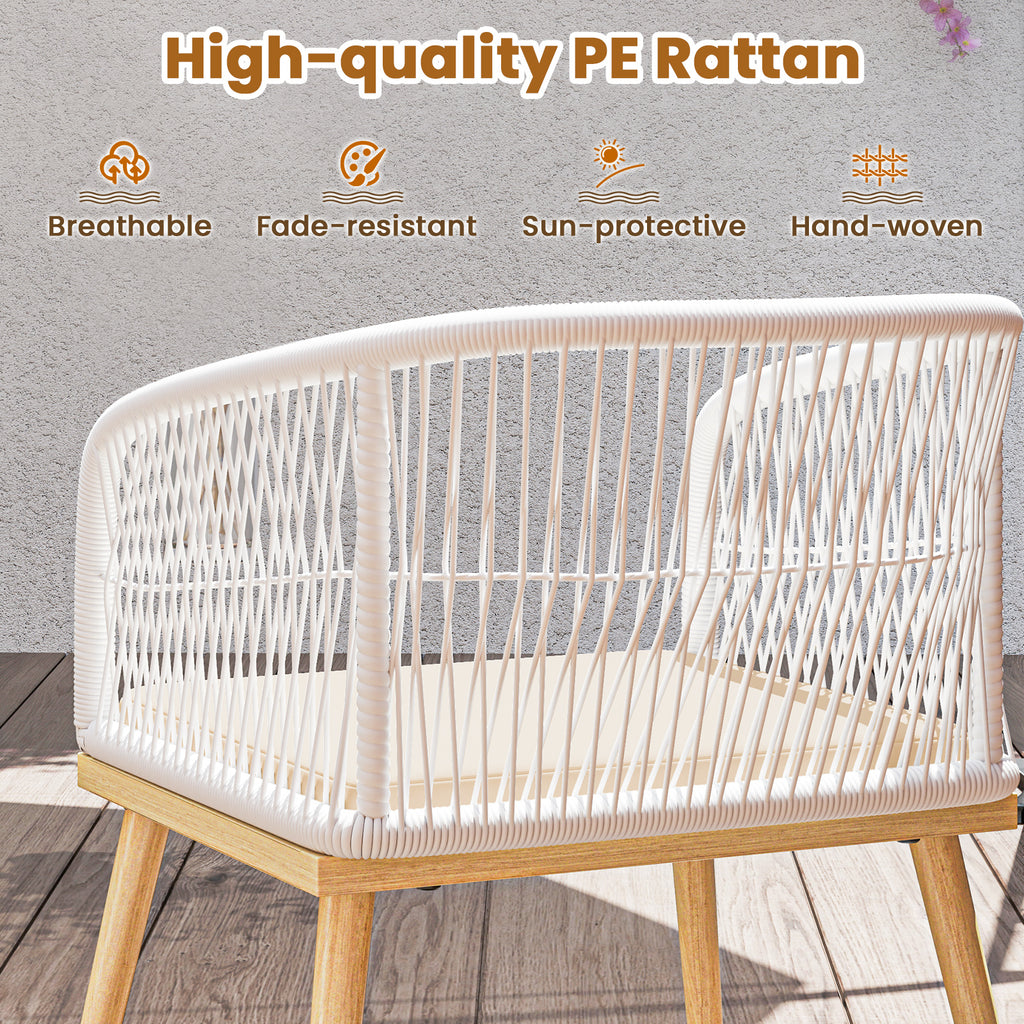 3-Piece PE Wicker Outdoor Bistro Set - White