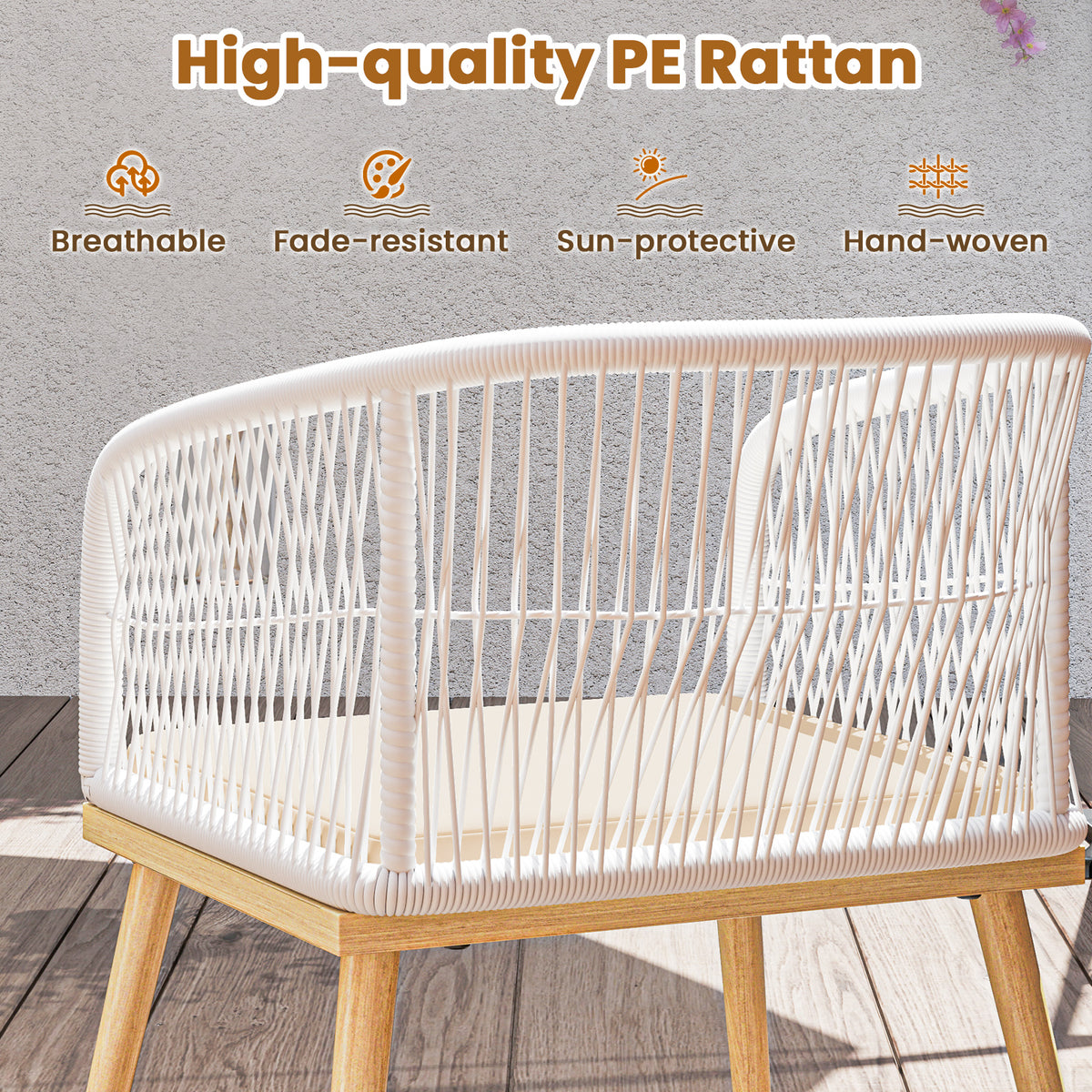 3-Piece PE Wicker Outdoor Bistro Set - White