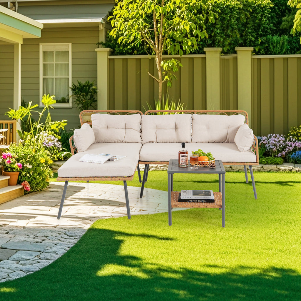 3 Pieces Corner Patio Furniture with Small Coffee Table
