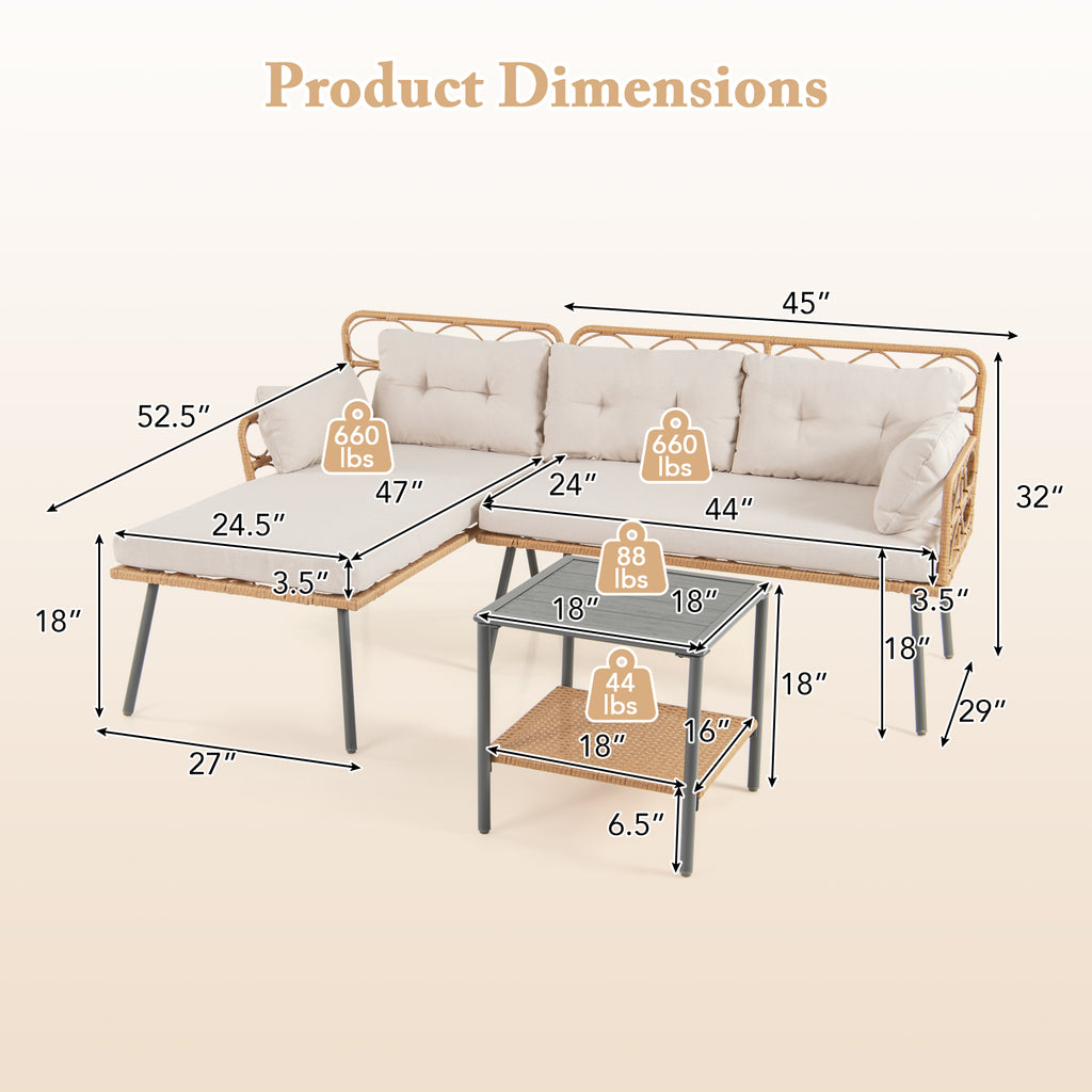 3 Pieces Corner Patio Furniture with Small Coffee Table