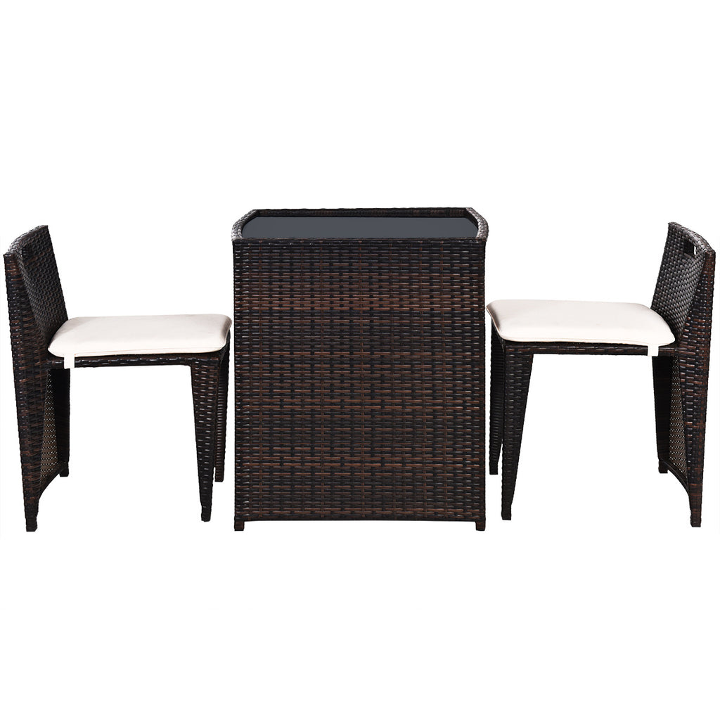 3-Piece Cushioned Wicker Patio Bistro Set