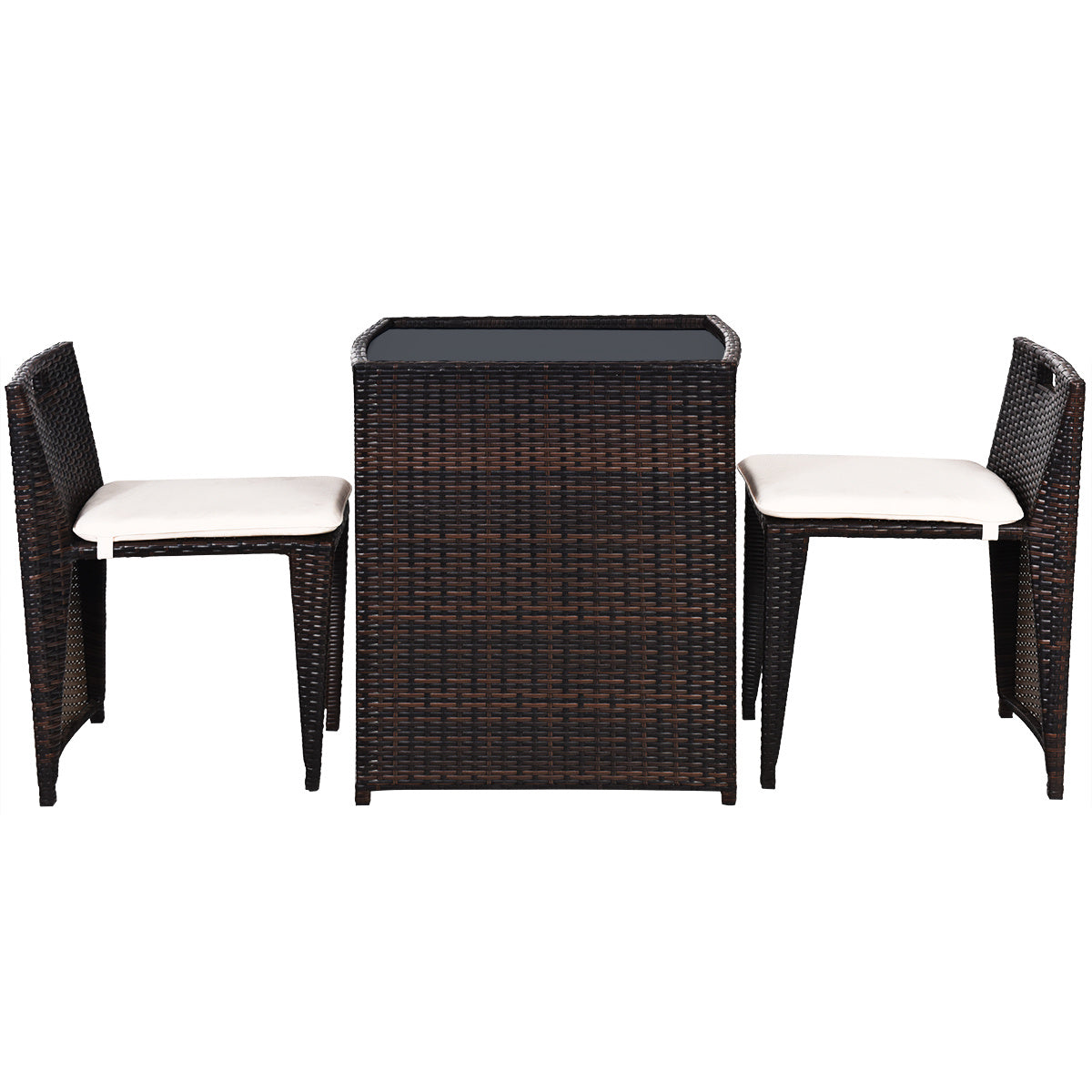 3-Piece Cushioned Wicker Patio Bistro Set