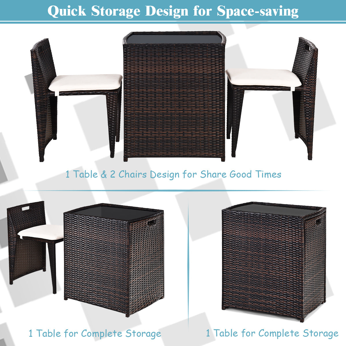 3-Piece Cushioned Wicker Patio Bistro Set