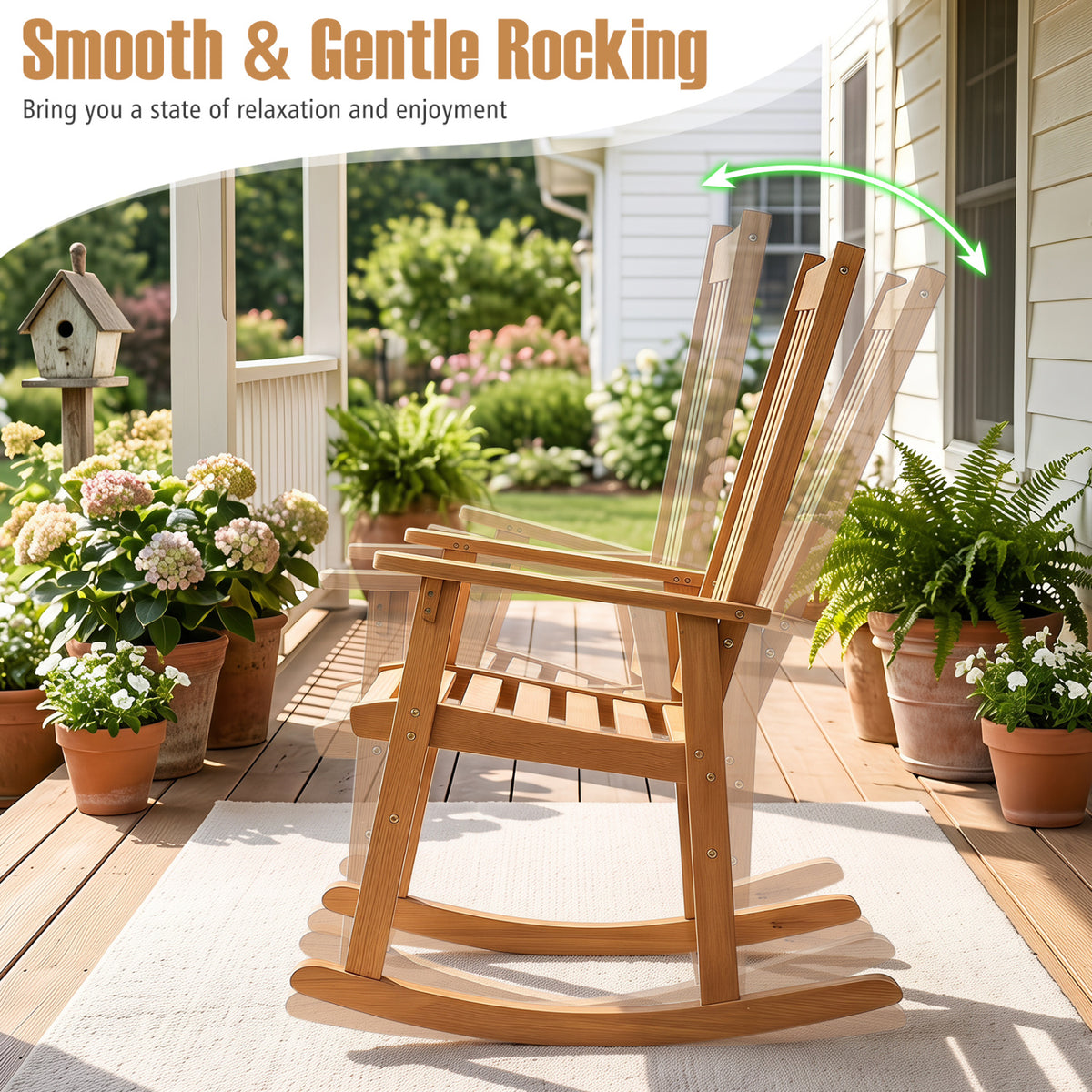 3 Pieces Eucalyptus Rocking Chair Set with Coffee Table
