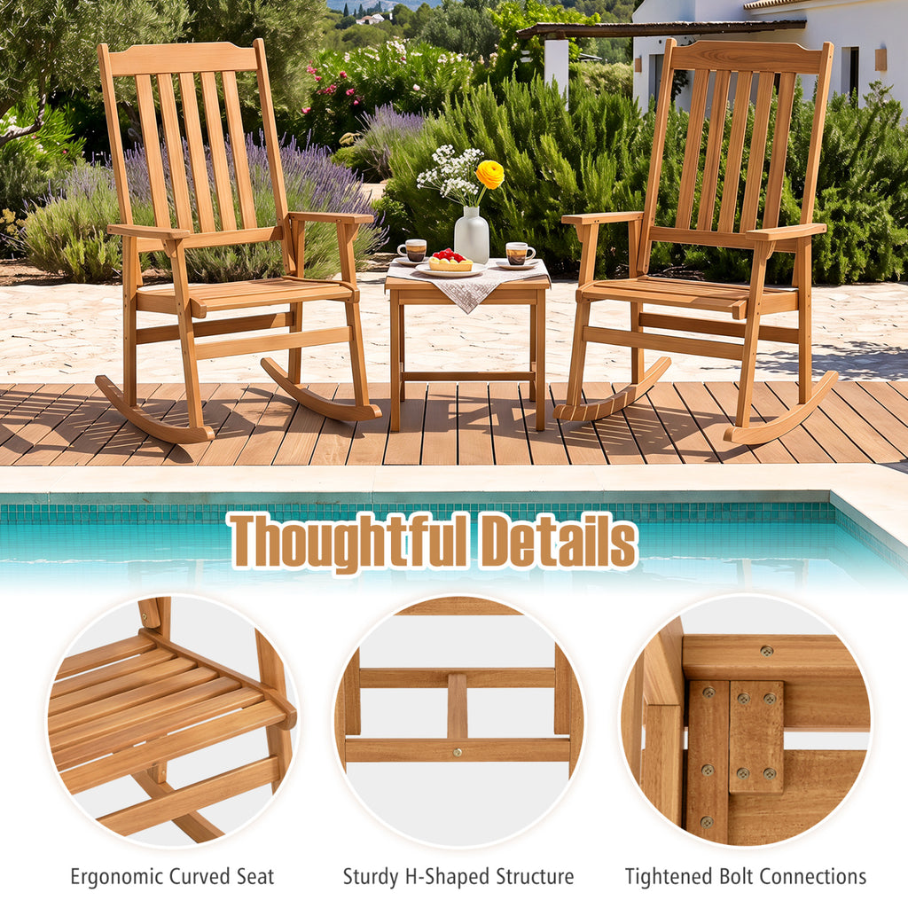 3 Pieces Eucalyptus Rocking Chair Set with Coffee Table