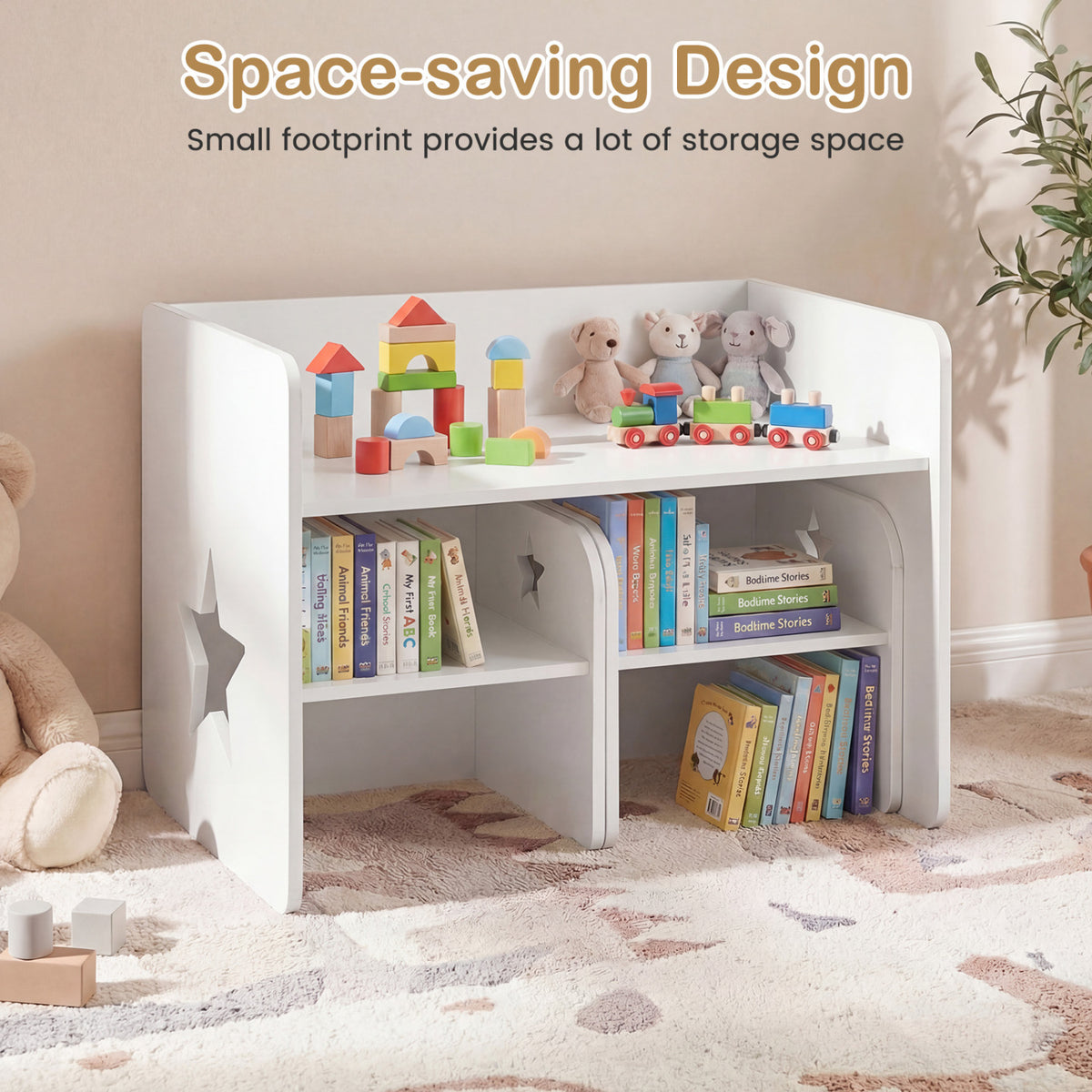 Kids Table and Chair Set with Chalkboard - Space-Saving Toddler Furniture, White, 3 Pieces