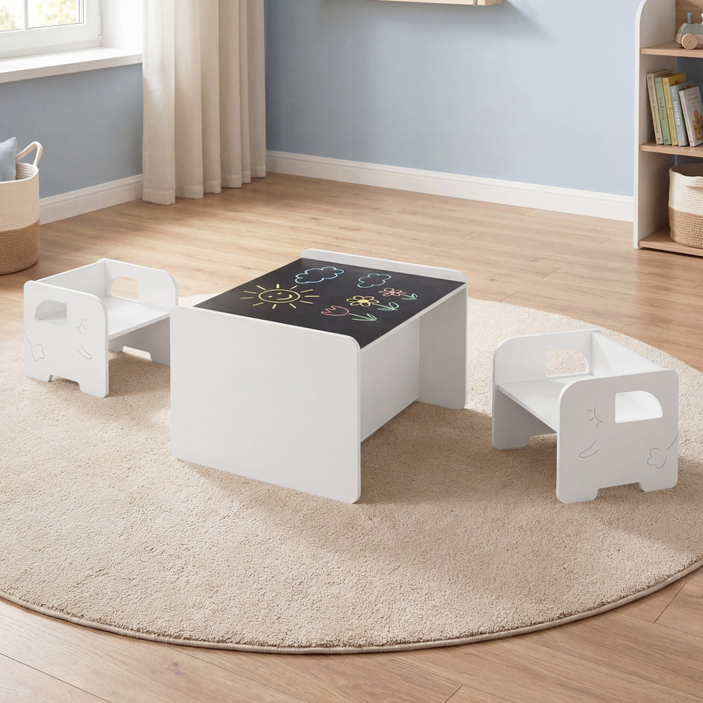 Kids Table and Chair Set with Space-saving Design - Gray, 3 Pieces