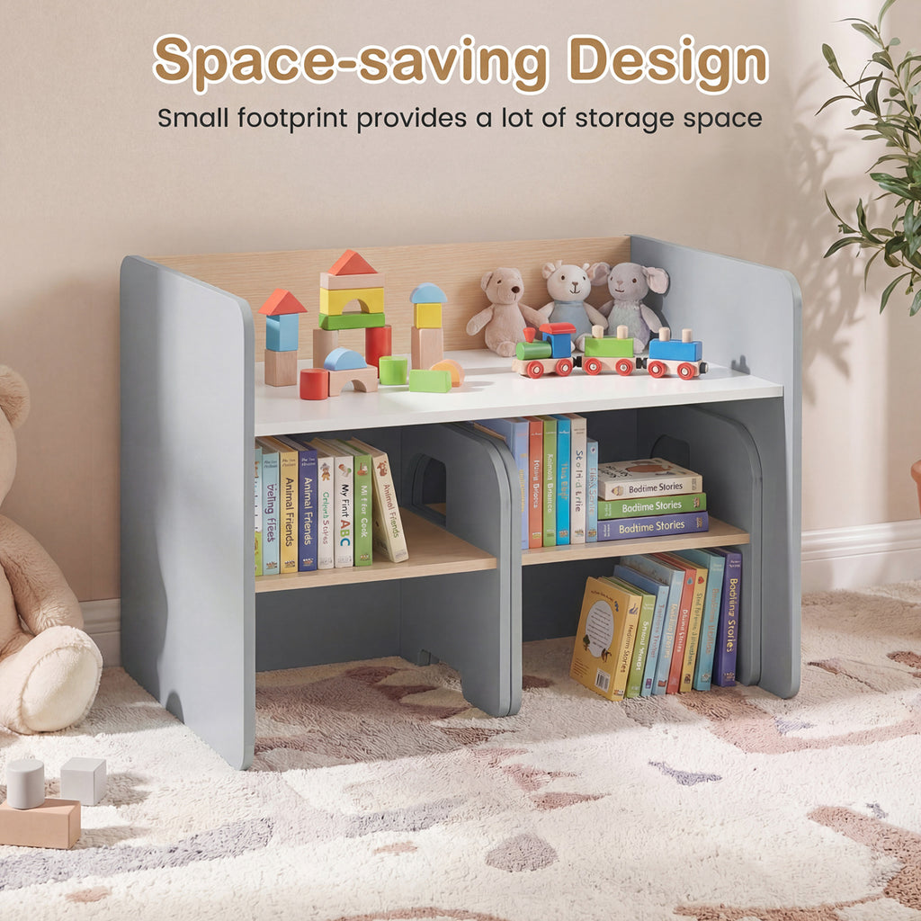 Kids Table and Chair Set with Space-saving Design - Gray, 3 Pieces
