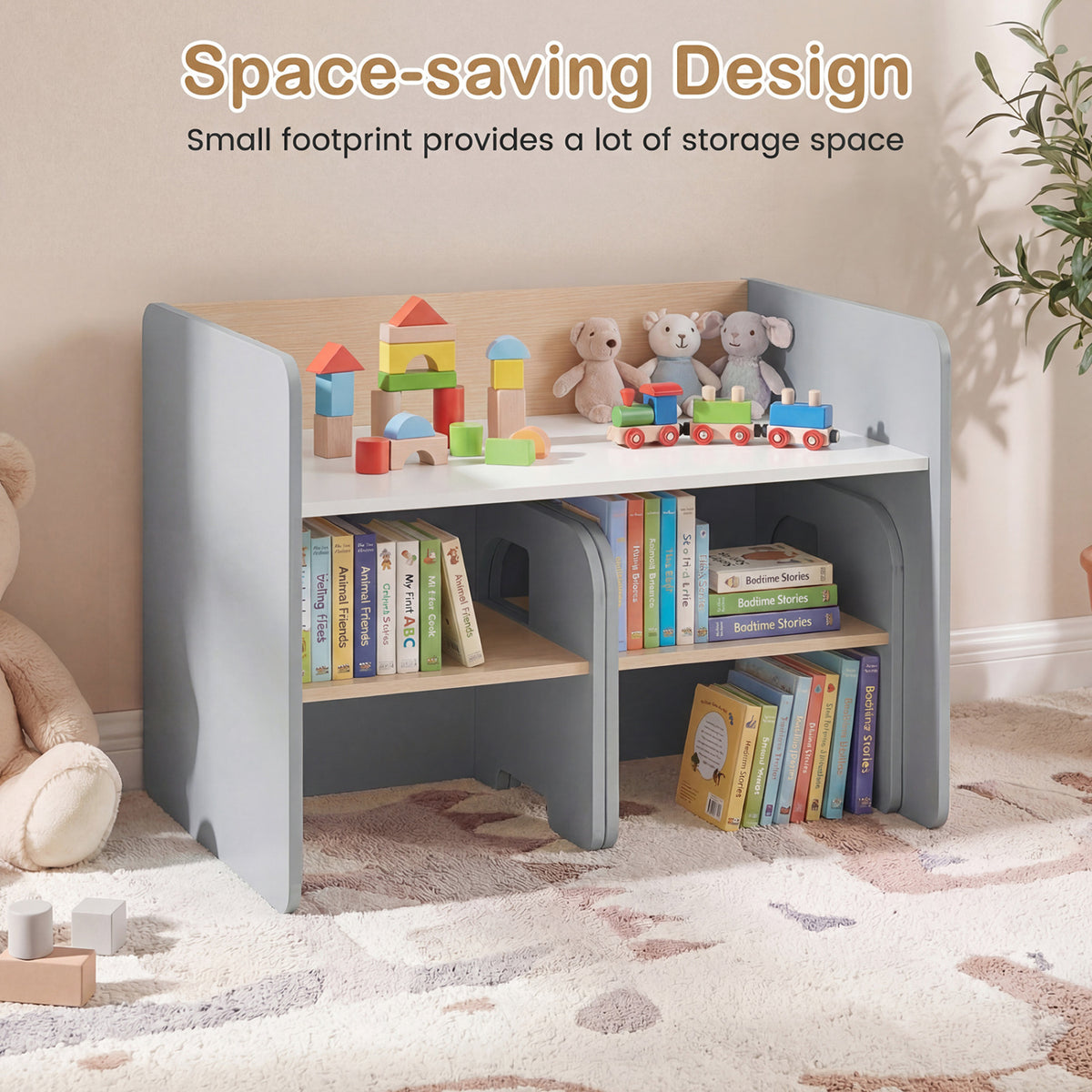 Kids Table and Chair Set with Space-saving Design - Gray, 3 Pieces