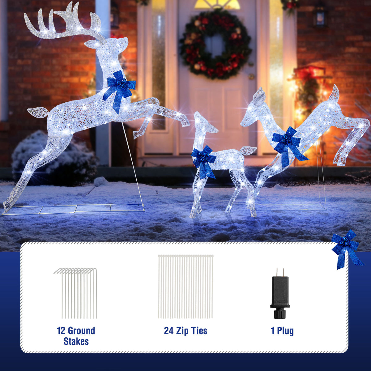 White 3-Piece Lighted Christmas Reindeer Family Set with 255 Lights - Indoor & Outdoor Decor