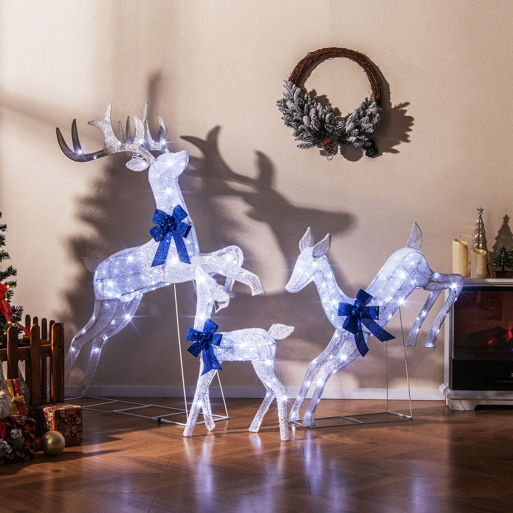 White 3-Piece Lighted Christmas Reindeer Family Set with 255 Lights - Indoor & Outdoor Decor