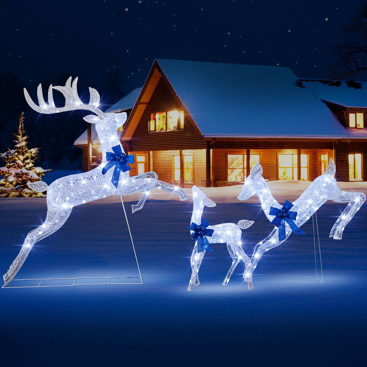 White 3-Piece Lighted Christmas Reindeer Family Set with 255 Lights - Indoor & Outdoor Decor