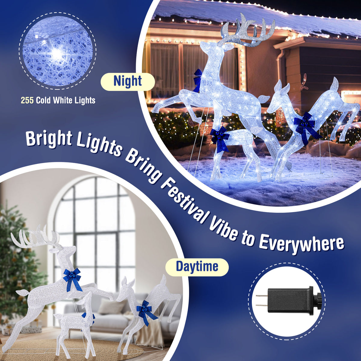 White 3-Piece Lighted Christmas Reindeer Family Set with 255 Lights - Indoor & Outdoor Decor