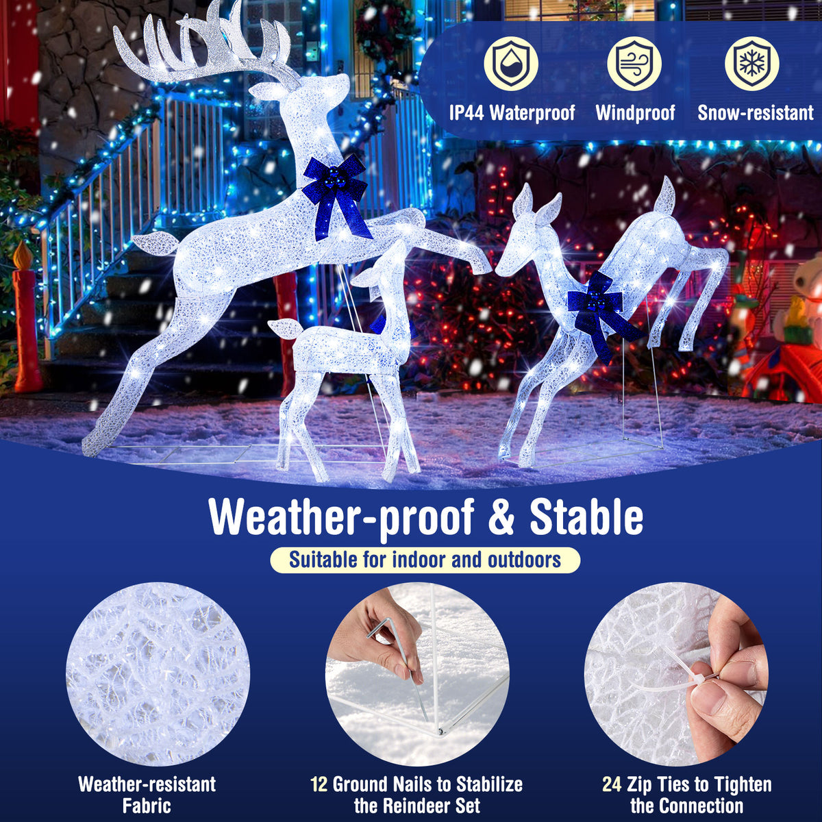 White 3-Piece Lighted Christmas Reindeer Family Set with 255 Lights - Indoor & Outdoor Decor