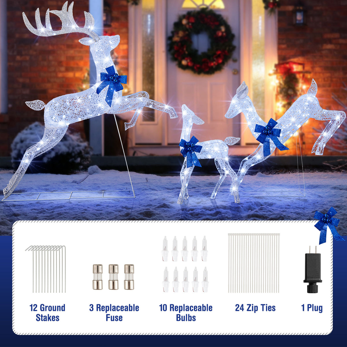 White 3-Piece Lighted Christmas Reindeer Family Set with 255 Lights - Indoor & Outdoor Decor