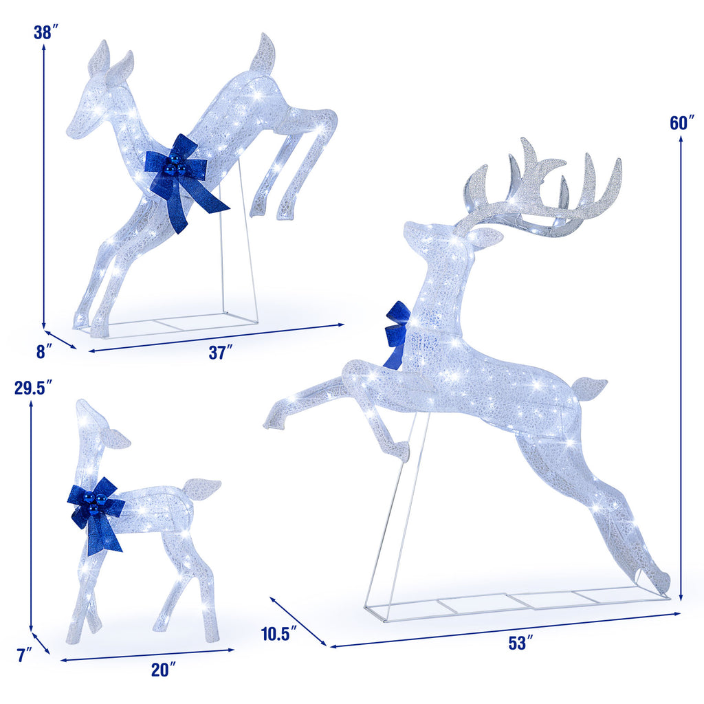 White 3-Piece Lighted Christmas Reindeer Family Set with 255 Lights - Indoor & Outdoor Decor