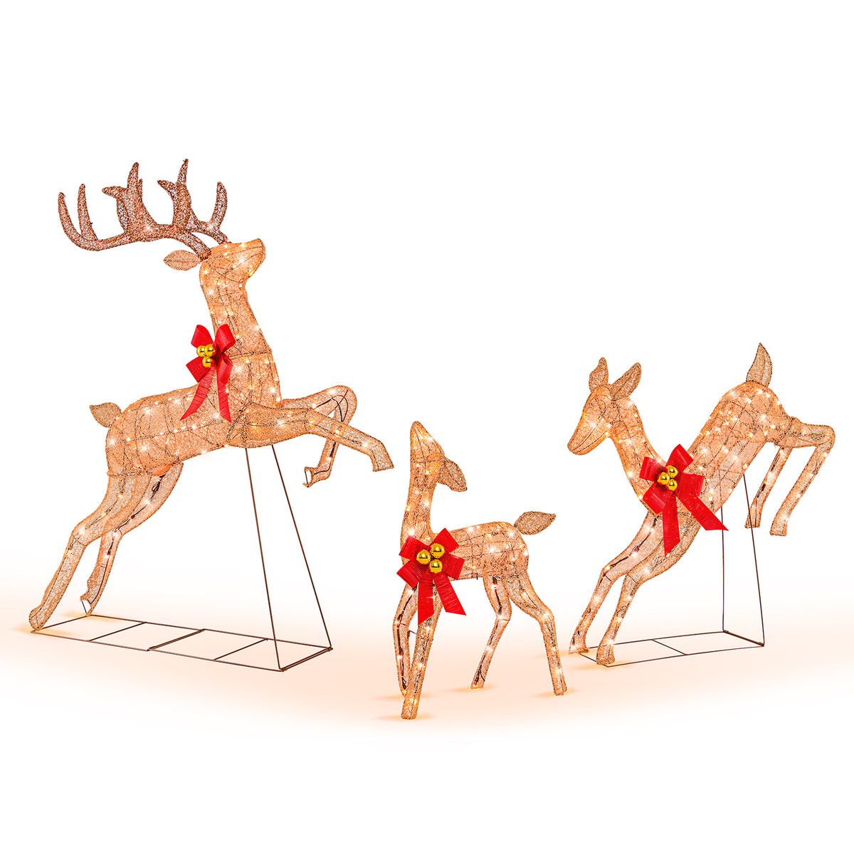 3-Piece Pre-lit Christmas Reindeer Family Decor with 230 Warm White LED Lights - Outdoor Indoor Holiday Ornament
