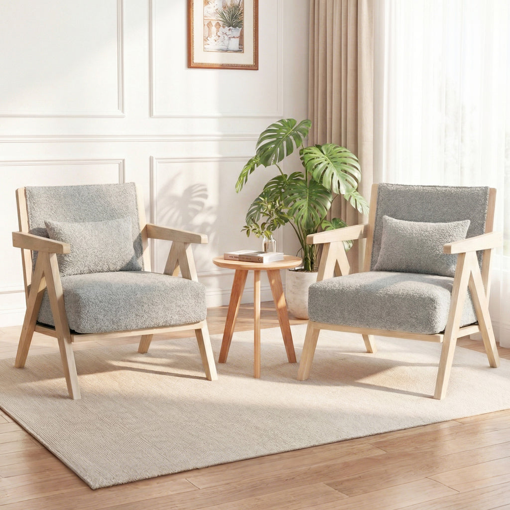 3-Piece Living Room Furniture Set with Rubber Wood Frame - Gray
