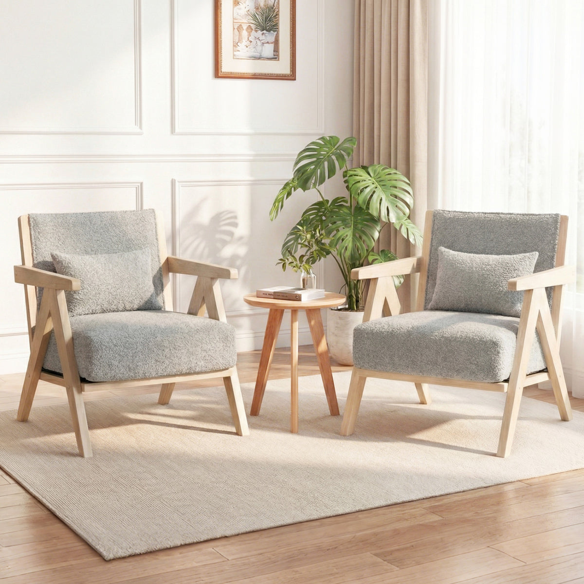 3-Piece Living Room Furniture Set with Rubber Wood Frame - Gray
