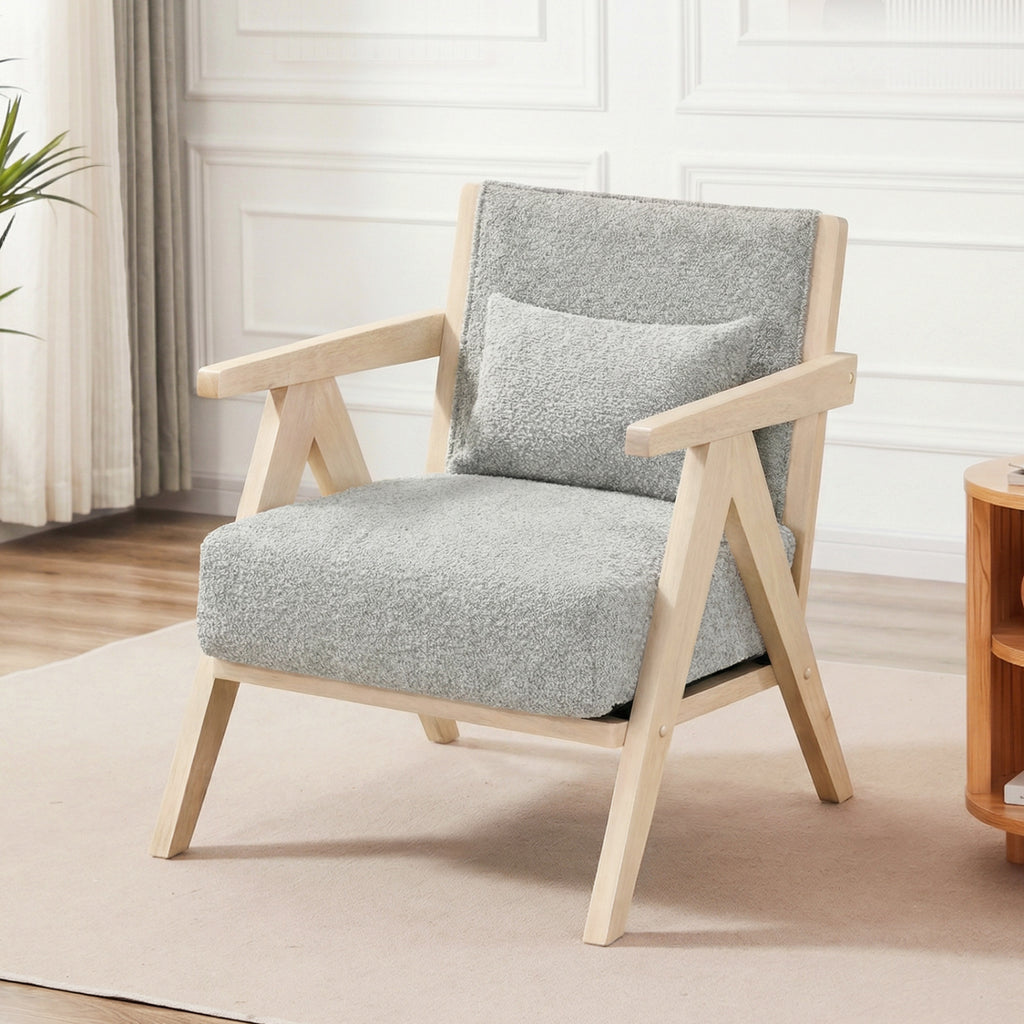 3-Piece Living Room Furniture Set with Rubber Wood Frame - Gray