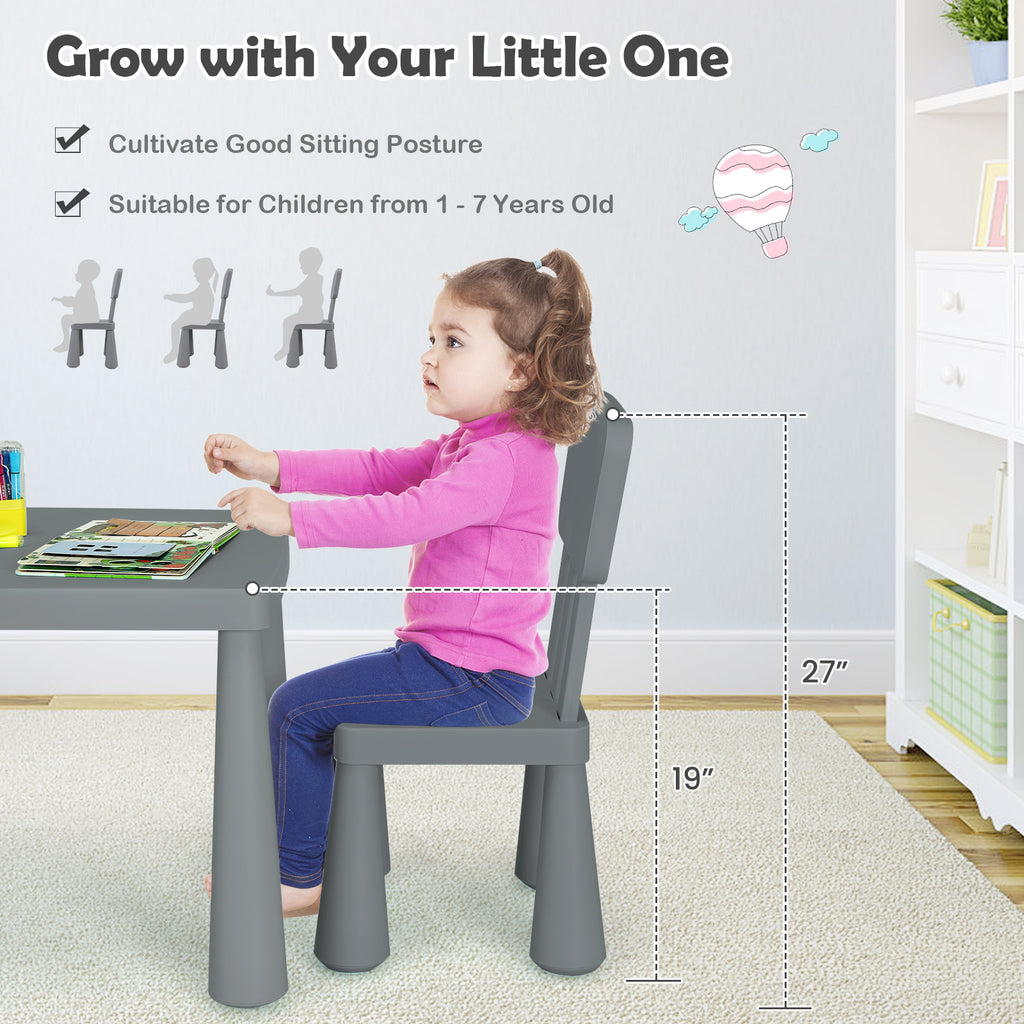 Kids Play Table and Chair Set - Gray, Multipurpose Childrens Furniture, 100 lbs Capacity