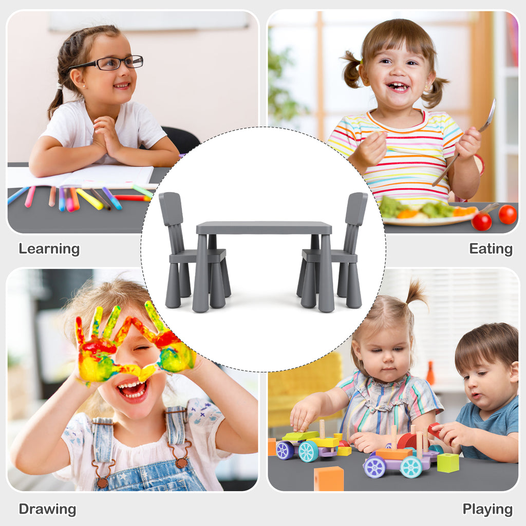 Kids Play Table and Chair Set - Gray, Multipurpose Childrens Furniture, 100 lbs Capacity