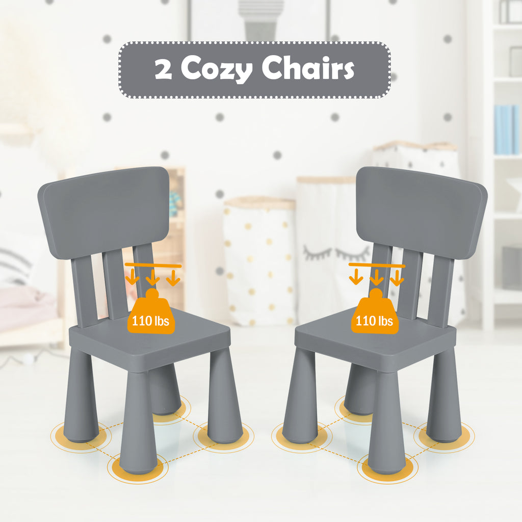 Kids Play Table and Chair Set - Gray, Multipurpose Childrens Furniture, 100 lbs Capacity
