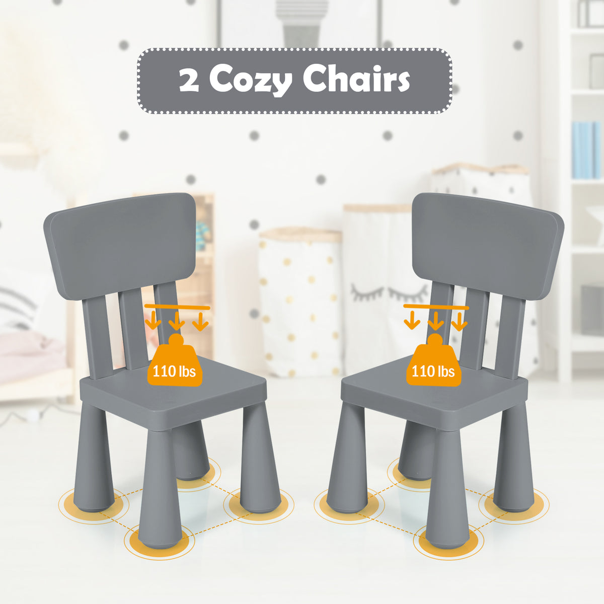 Kids Play Table and Chair Set - Gray, Multipurpose Childrens Furniture, 100 lbs Capacity