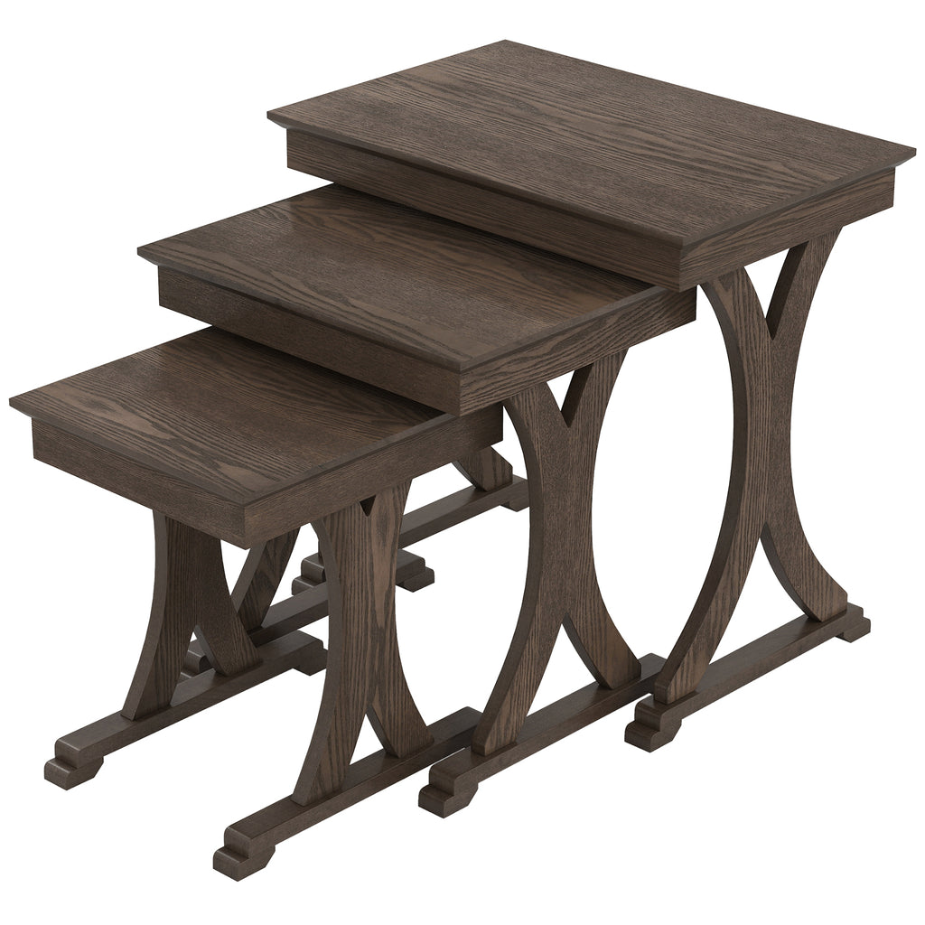 3-Piece Nesting Coffee Table Set with Rubber Wood Legs - Brown