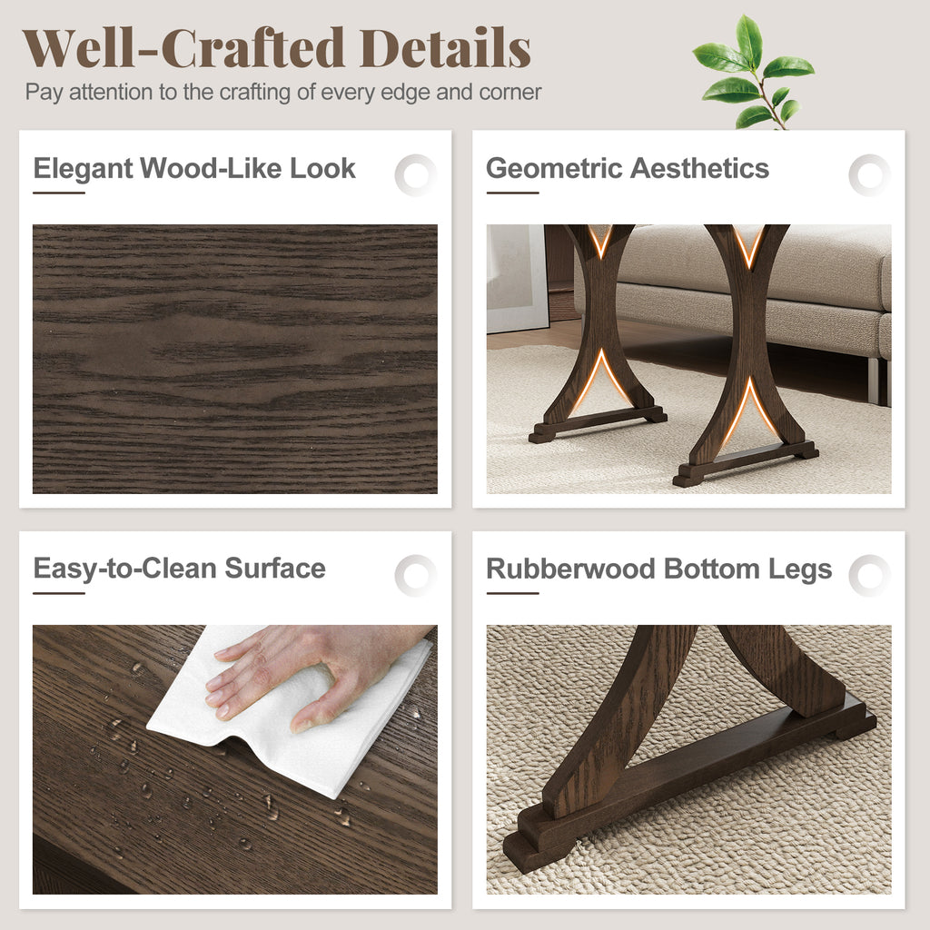 3-Piece Nesting Coffee Table Set with Rubber Wood Legs - Brown